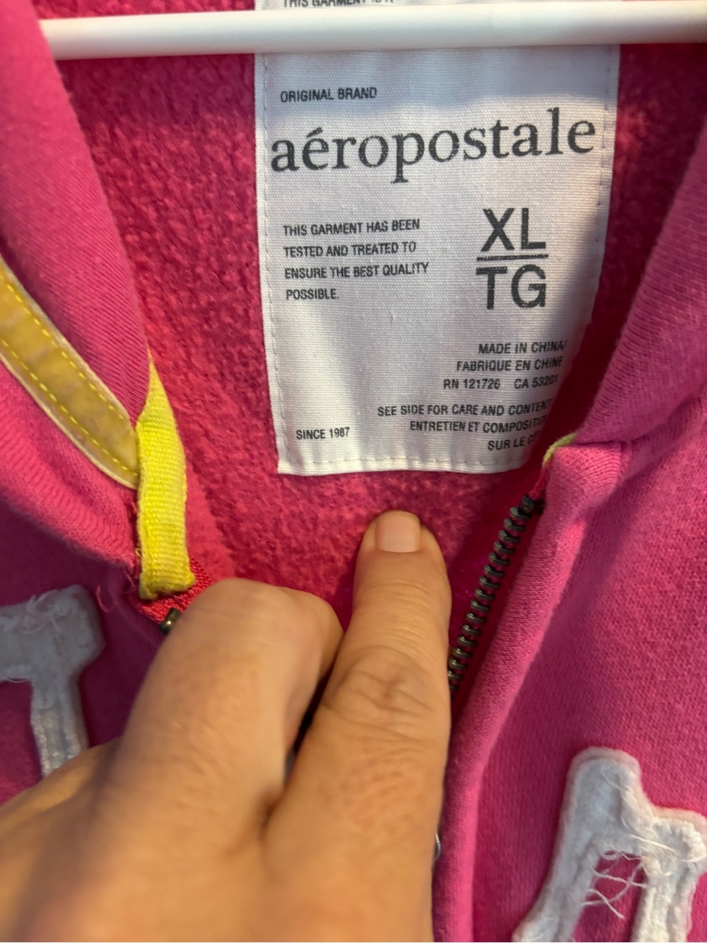 Aeropostale Pink Zip Hoodie with Yellow Trim